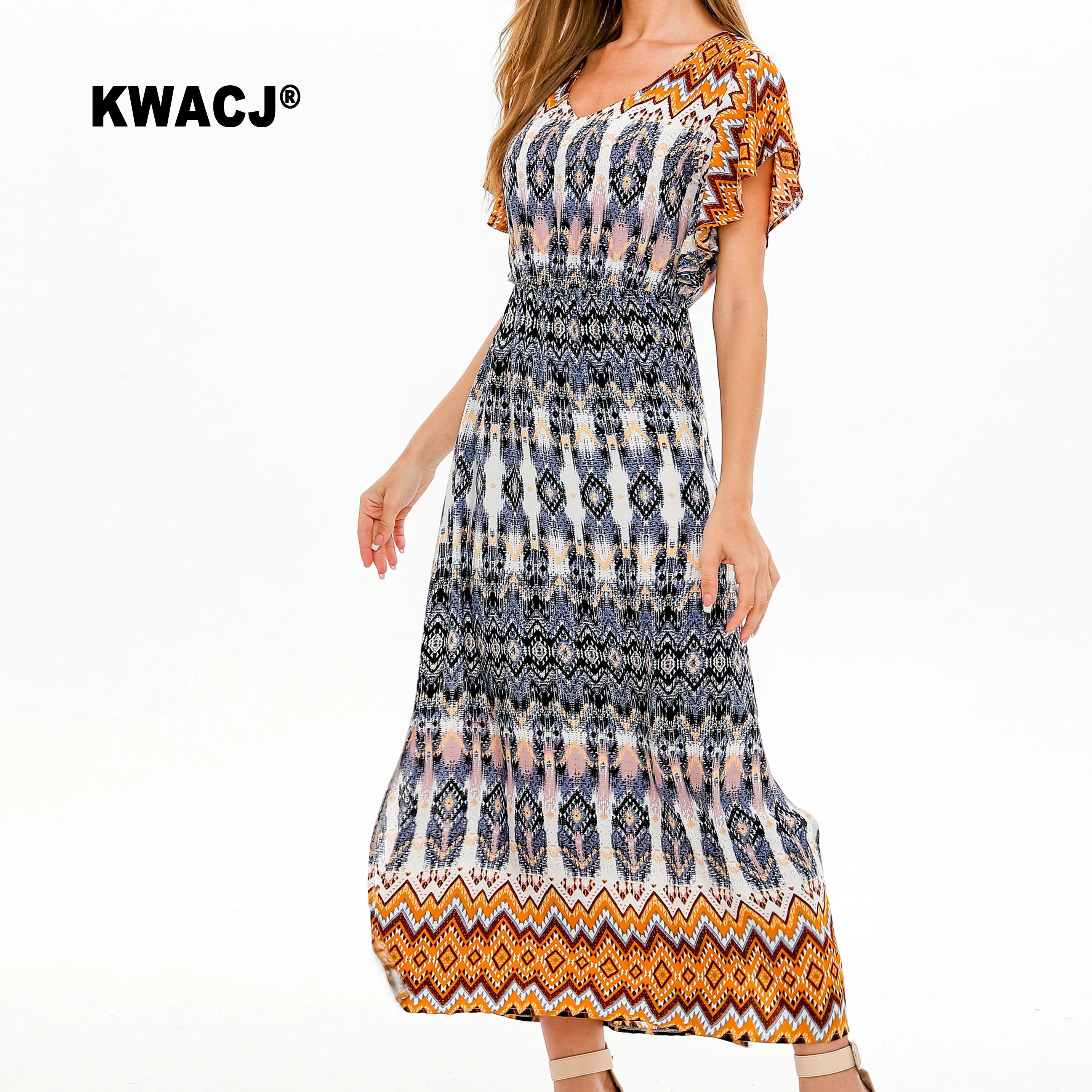 KWACJ с цветочным принтом длинное платье Для женщин летние брюки бабочками рукав