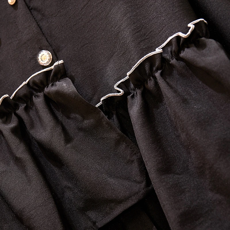 

MUMUZI Women black Blouse Shirts long Sleeve ruffles Blouse Autumn Lady Shirt Tops Female Cotton Loose Blouse Tops Shirts