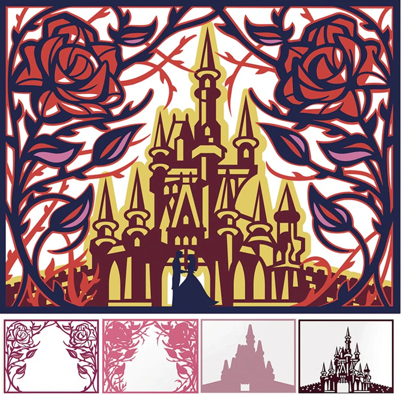 Высечки замок в Розе для изготовления открыток Замок + узор рамка металлические