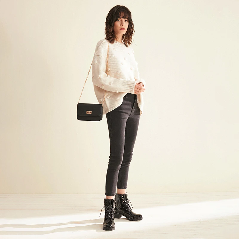 CMAZ Оригинальный красивый теплый вязанный мягкий свитер оверсайз с полукруглым