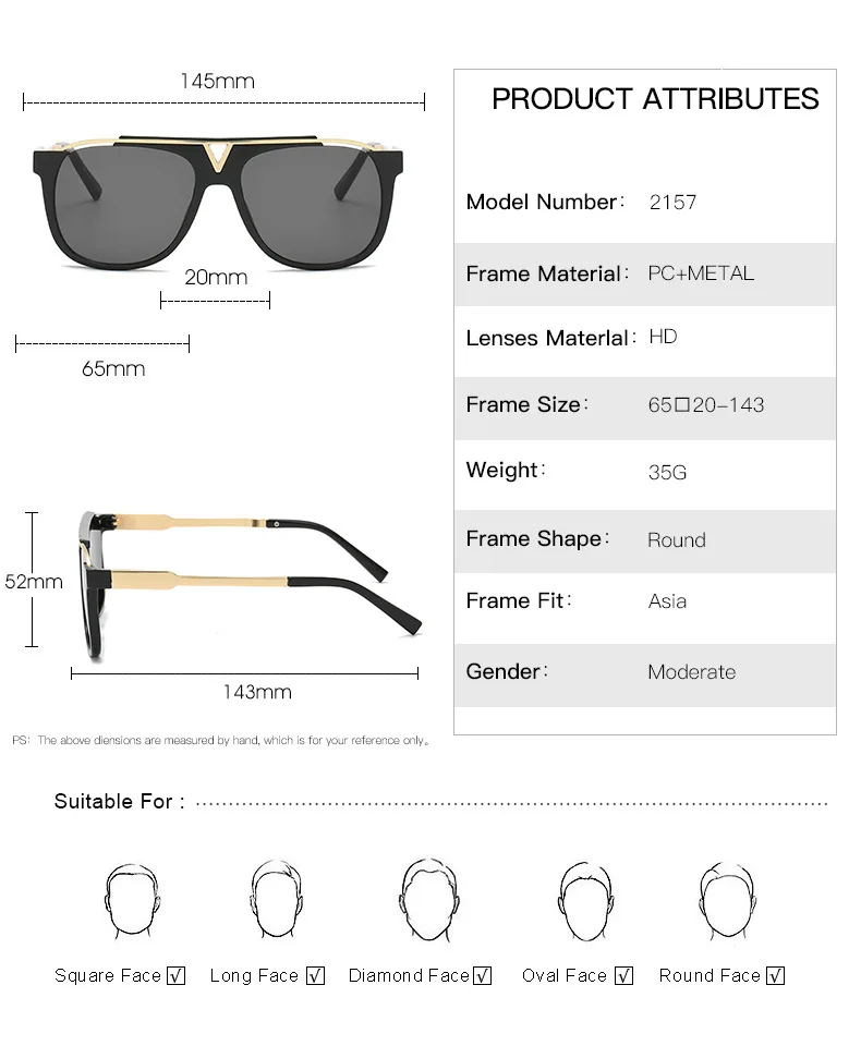 

New European and American Style Joker Sunglasses for Men and Women Fashion Big V Fashion Sunglasses