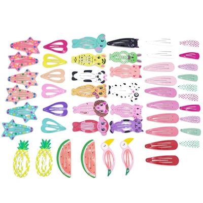 50Pcs no2 flamingo 30-68 шт./упак. милые Мультяшные зажимы для волос набор головных уборов печать шпильки фрукты заколки животные металлические заколки головной убор для девочек - Цвет: 50Pcs no2 flamingo