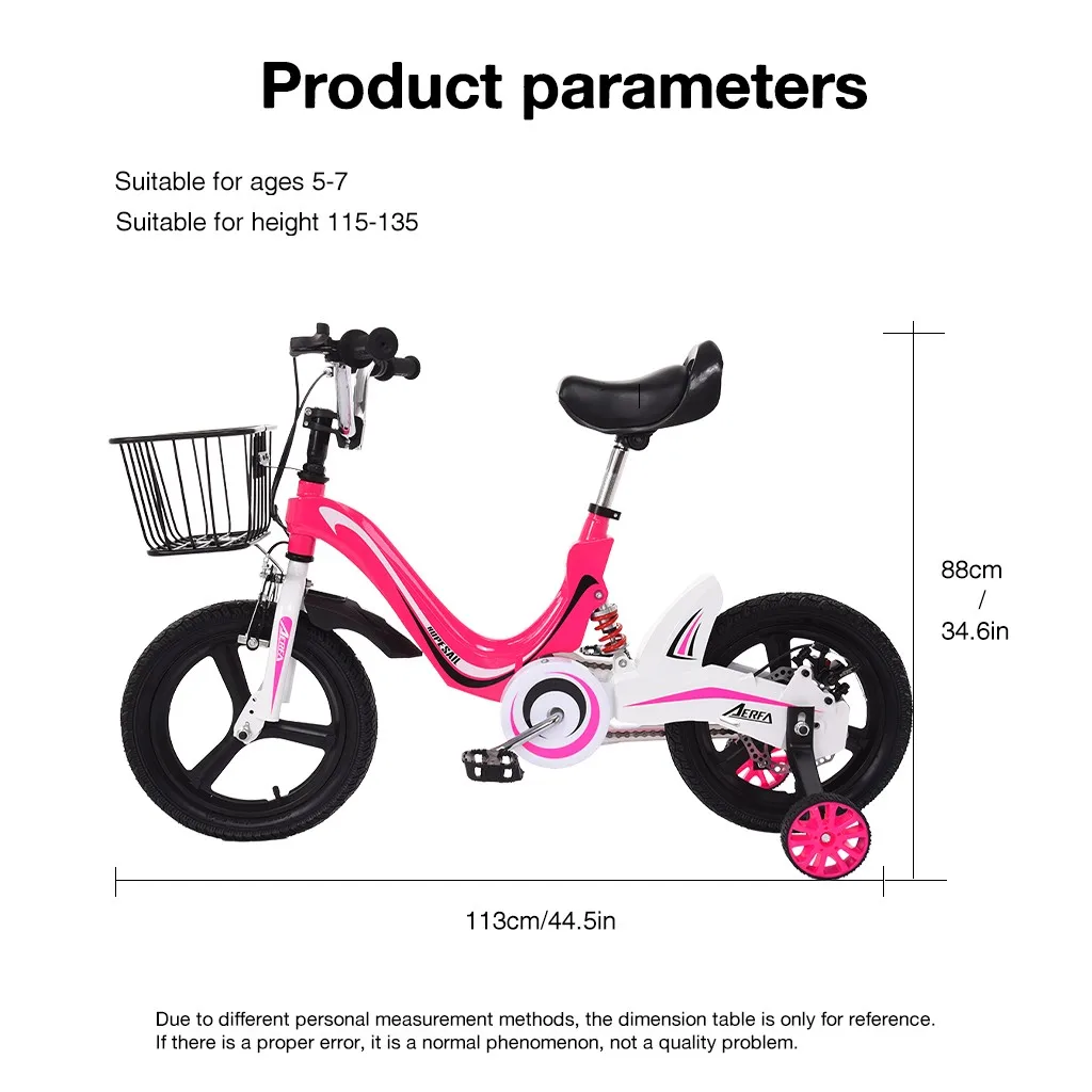 

Portable Magnesium Alloy Training Bicycle Lightweight Bike w/ Auxiliary Wheels and Basket for 4-11 Years Old Boys Girls