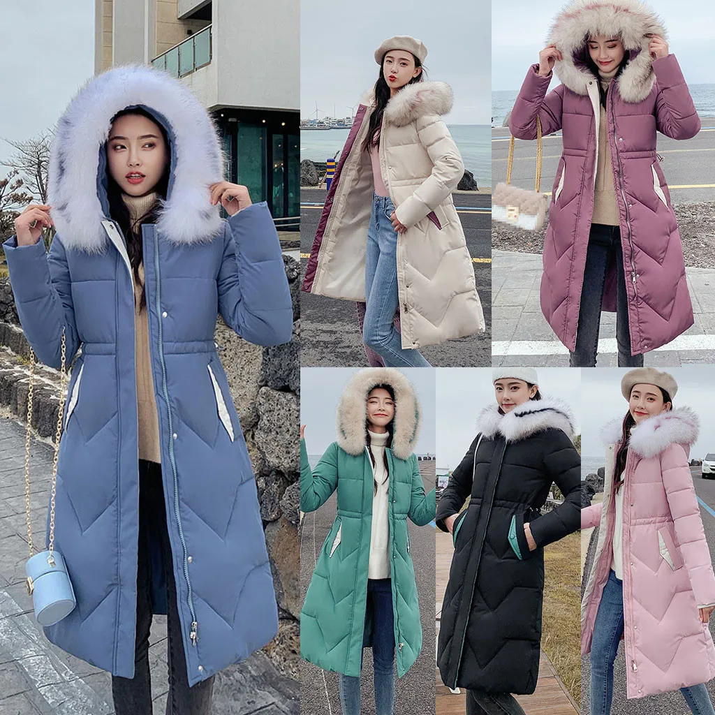 Женская куртка с капюшоном CHAMSGEND теплая хлопковая приталенная меховым