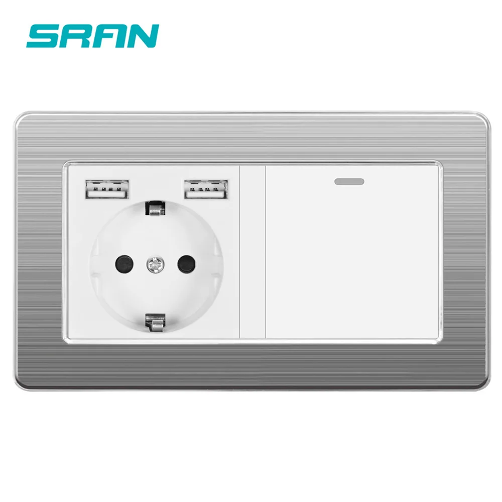 Настенная розетка SRAN из нержавеющей стали 220 В 16 А с Usb 146*86|Электрические розетки| |