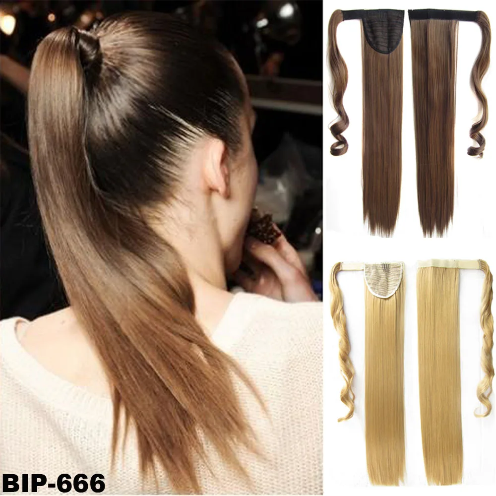 

GIRLSHOW 22" Wrap Ponytails Long Straight Synthetic Ponytail Wrap Around Clip In Ponytail Hair Extensions Hair Tail