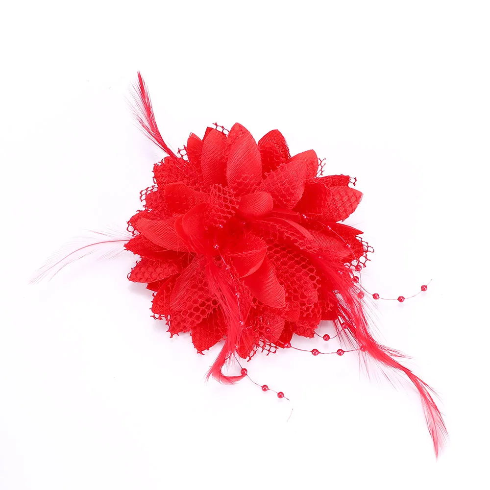 Винтажная кружевная заколка для волос с цветами и перьями маленькая бусина