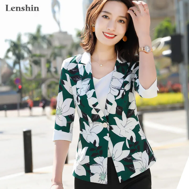 Женский блейзер с цветочным принтом Lenshin Повседневная дышащая куртка