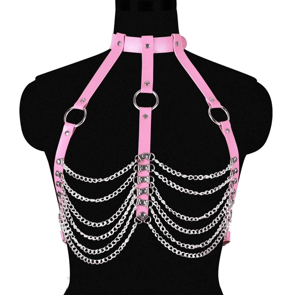 

Портупея в стиле панк ручной работы, кожаная цепочка, Фетиш клетки, нижнее белье, укороченные топы, клетка, бюстгальтер, бандаж, портупея для ...