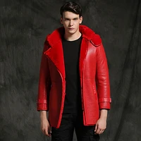 red fashion winter fur coat men business formal casual thicken warm fur coat real sheepskin leather genuine real fur