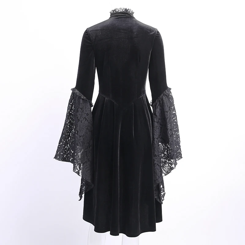 

Vintage Black Women Velet Dress Gothic Punk Placed Elegant Hollow Out Lace Dresses Patchwork Sexy Mini Female Party Vestidos