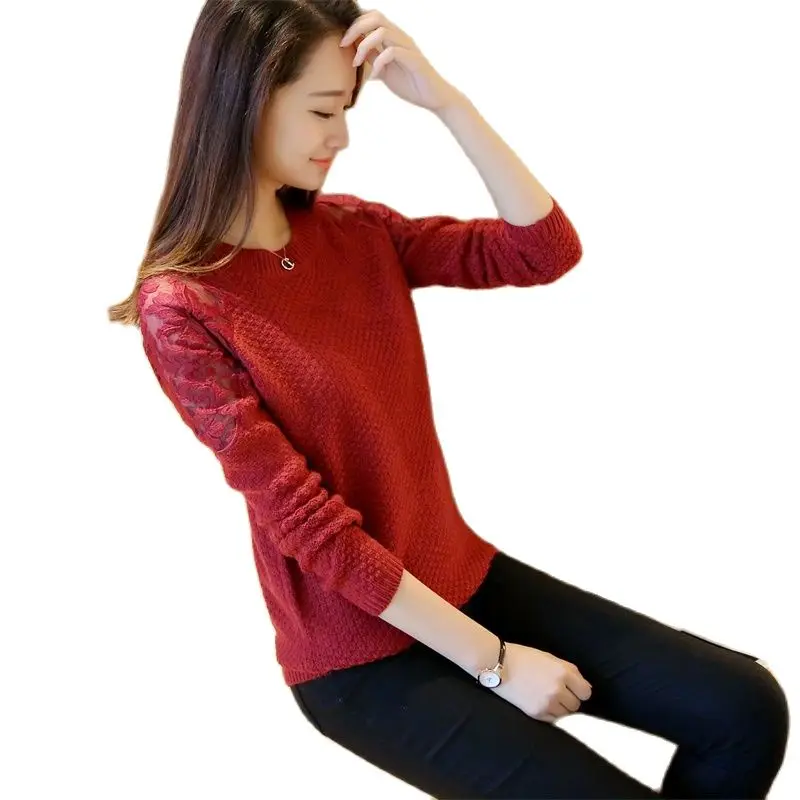 Новинка зимняя Милая Корейская женская кружевная манжета тонкий свитер с