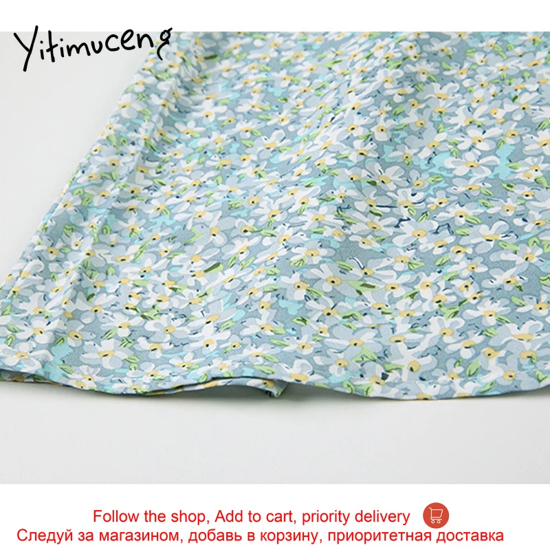 

Yitimuceng Floral Print Dresses Women Summer High Waist Puff Sleeve A-Line Patchwork Clothes 2021 Korean Fashion New Mini Dress