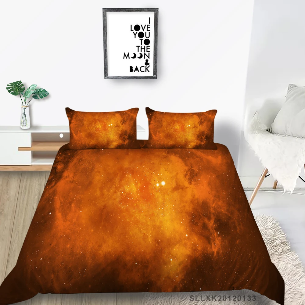 

3D Galaxy Bedding Set Queen Size Mysterious Fantasy Duvet Cover King Twin Full Single Double Orange Bed Set Universe