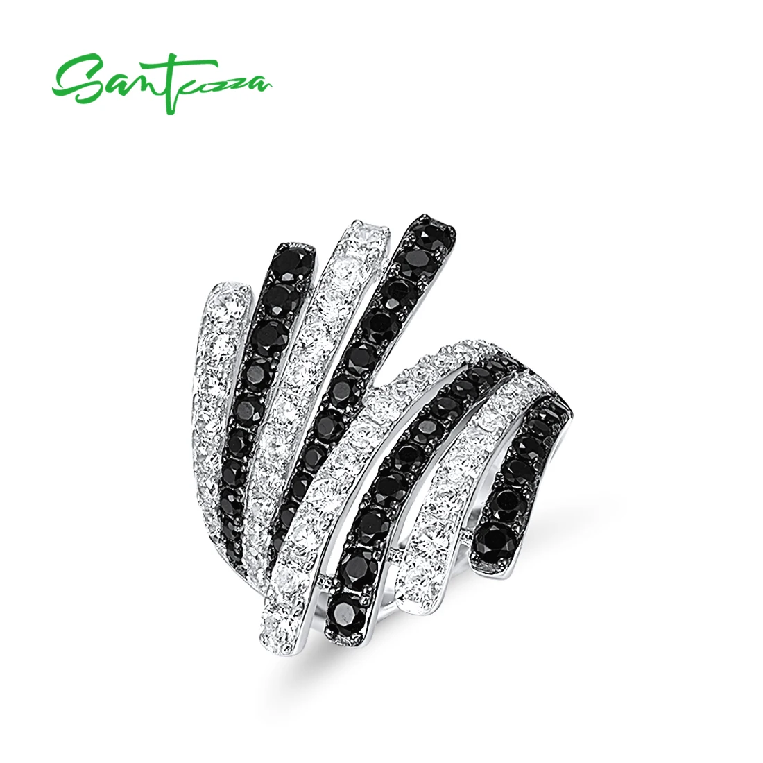 Женское серебряное кольцо SANTUZZA из серебра 925 пробы с черной шпинелью и белым