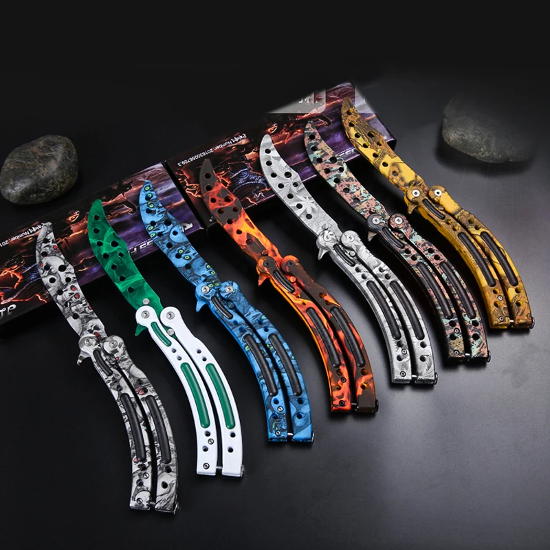 Складной нож бабочка CS GO Karambit тренировочный Balisong не заточенный металлический