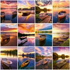 AZQSD полная круглая Алмазная картина лодка ручной работы подарок Алмазная вышивка пейзаж мозаика картина Стразы Декор для дома