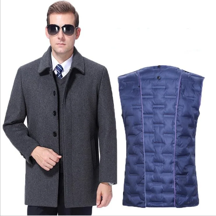 

Male Winter thicken detachable liner Jacket woolen clothes Trench Coat casual woolen medium length overcoat For man Weight 100Kg