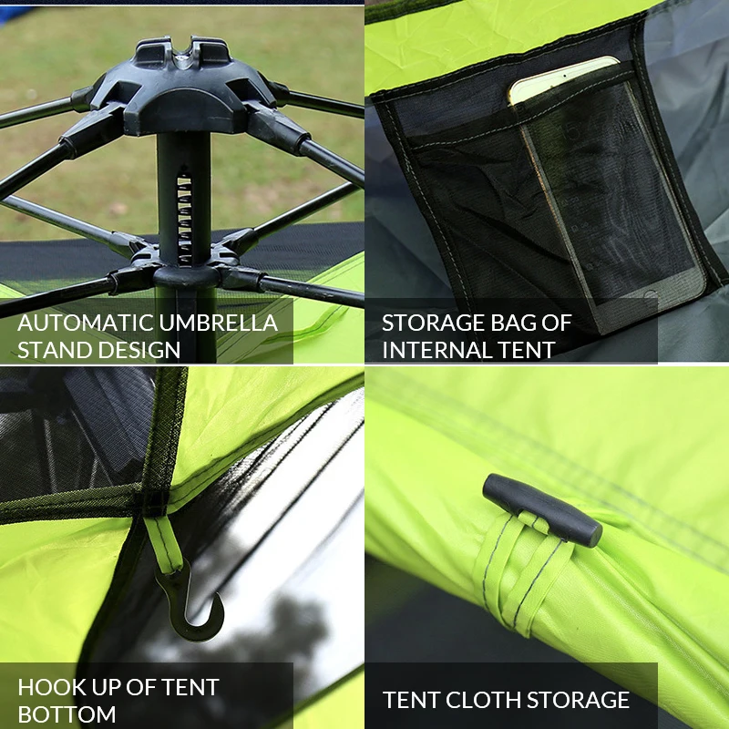 Automatic Large 4 Person Pop Up Camping Tent Big Corners Square Top Instant Sunscreen Single Layer Double Door Window Tents | Спорт и