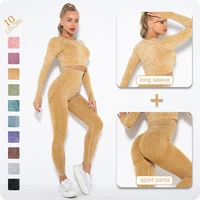 women seamless yoga set sportswear long sleeve crop tops yoga pant leggings female gym outfit suits sports clothing 2pcsset