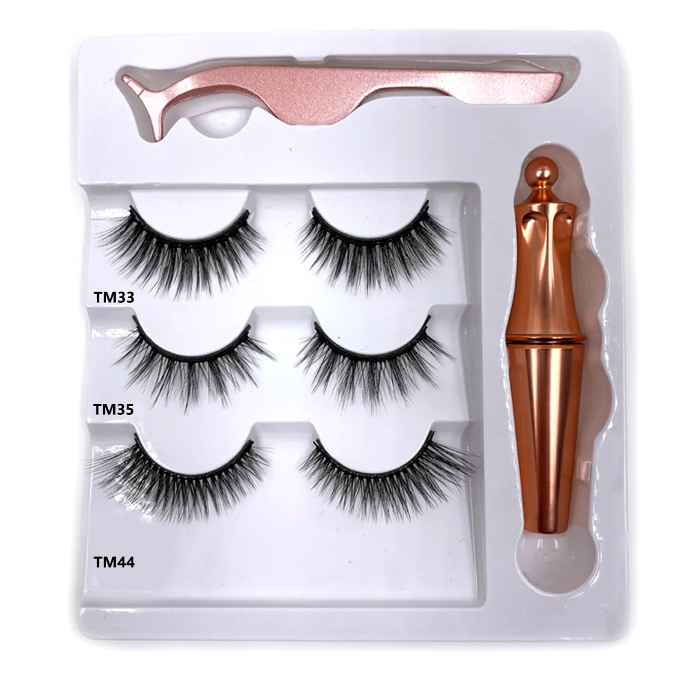 3pair 5 Magnetic Eyelashes 3D Faux mink Magnet Lashes Liquid Eyeliner&ampMagnetic False &amp Tweezer Set | Красота и здоровье