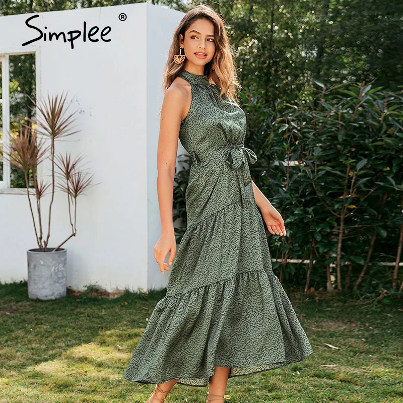 Simplee сексуальное платье с лямкой вокруг шеи без рукавов винтажное Зеленое