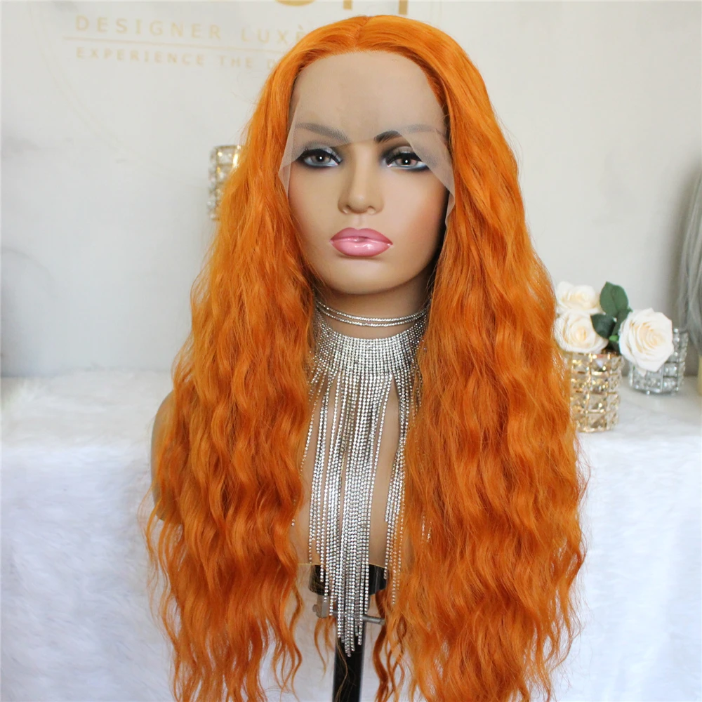 Orange Ginger Color Lace Front Wigs Curly hair Pre Plucked Synthetic Wig 180% Density Glueless Lace Wig for Women