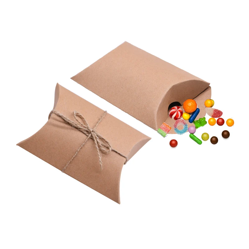 

20pcs Candy Box Kraft Paper Pillow Shape Wedding Favor Gift Boxes Pie Party Bags Eco Friendly Packaging Crafts Birthday Supplies
