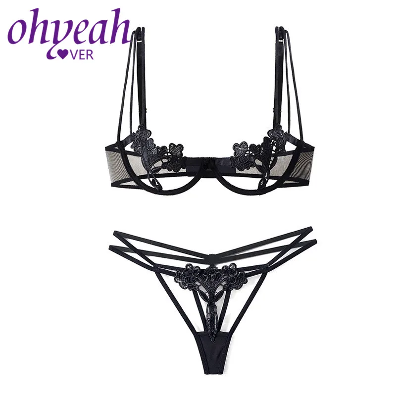 

Ohyeahlover комплект с открытым бюстгальтером, женский сексуальный комплект с вышивкой, эротический комплект с вырезами, Женский интимный компл...