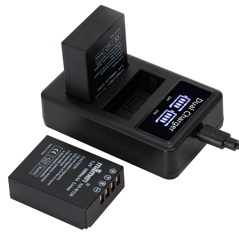 AMS-Mamen 2 шт. 1800 мАч NP W126S NP-W126 W126 Fujifilm цифровая камера батарея + USB LCD двойное зарядное