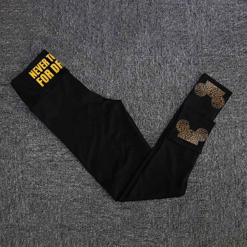 Женские леопардовые штаны для йоги спортивные Леггинсы с Микки-Маусом бега и