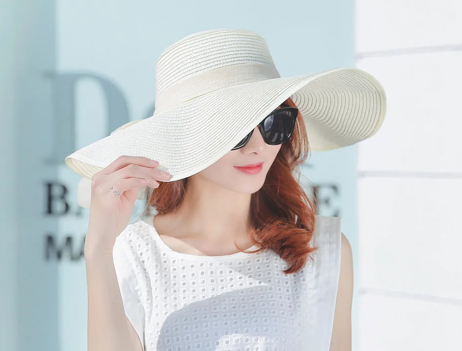 simple summer straw hat women big wide brim beach hat sun hat foldable sun block UV protection panama hat bone chapeu feminino
