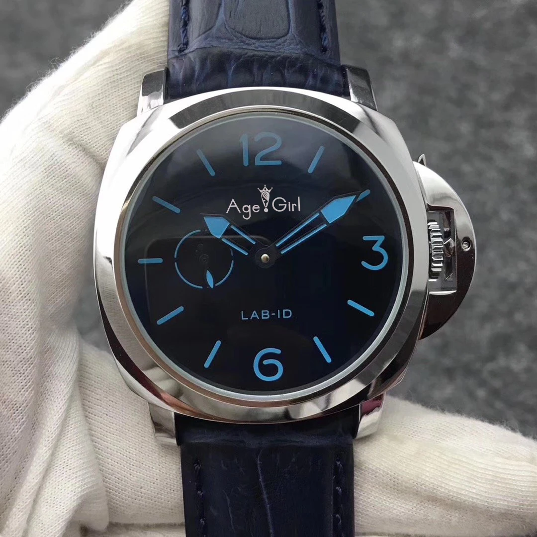 

44mm Classic New Men Automatic Mechanical Sapphire Stainless Steel Black Blue Leather 1950 3 Days Luminous Watch LAB-ID