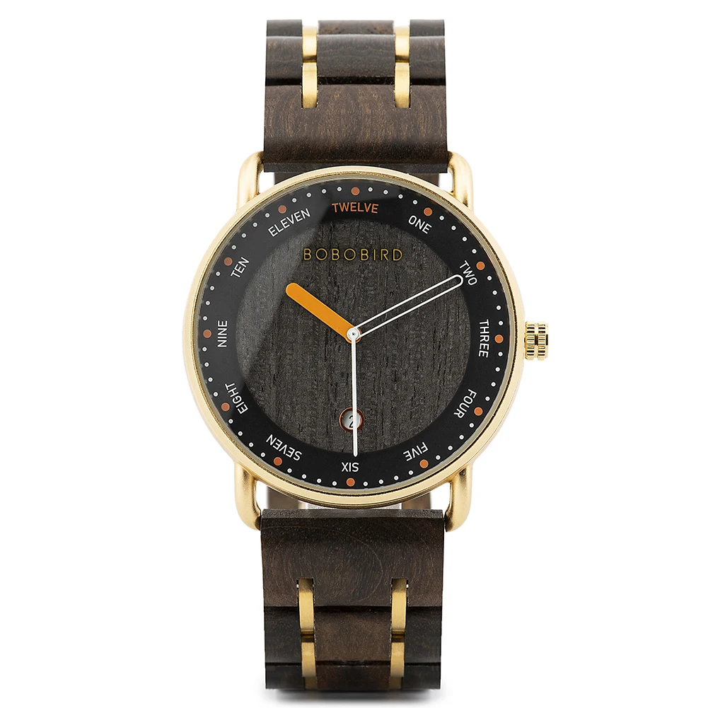 BOBO BIRD Fashion Casual Wooden Watch Men's Watch Top Quartz Wristwatch Genuine Leather Clock In Gift Box relogio masculino