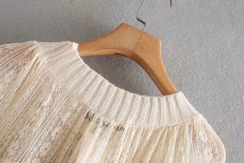 ZA women winter sweaters o-neck lace patchwork long sleeve knitted pullover 2019 new autumn casual loose elegant cream sweater | Женская