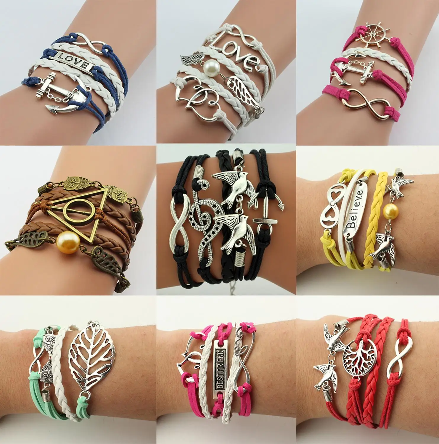 IMaySon Европейский ручной работы Якорь Сердце Любовь Мода Веревка Кожаный Плетеный