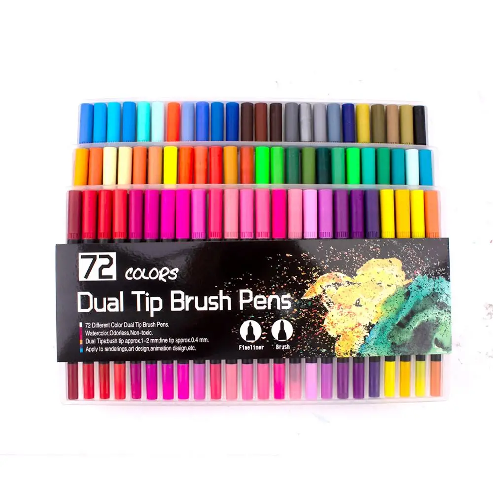 72 Colors Black Fineliner акварельные кисти маркеры двойной кончик для рисования для bullet Journal Manga 12 24 36 48 60 72 100 120 цветов Акварельная кисть - Цвет: 72 Colors Black