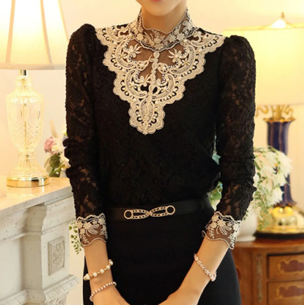 JAYCOSIN женский ретро сексуальный кружевной ажурный вышитый жемчуг длинный рукав