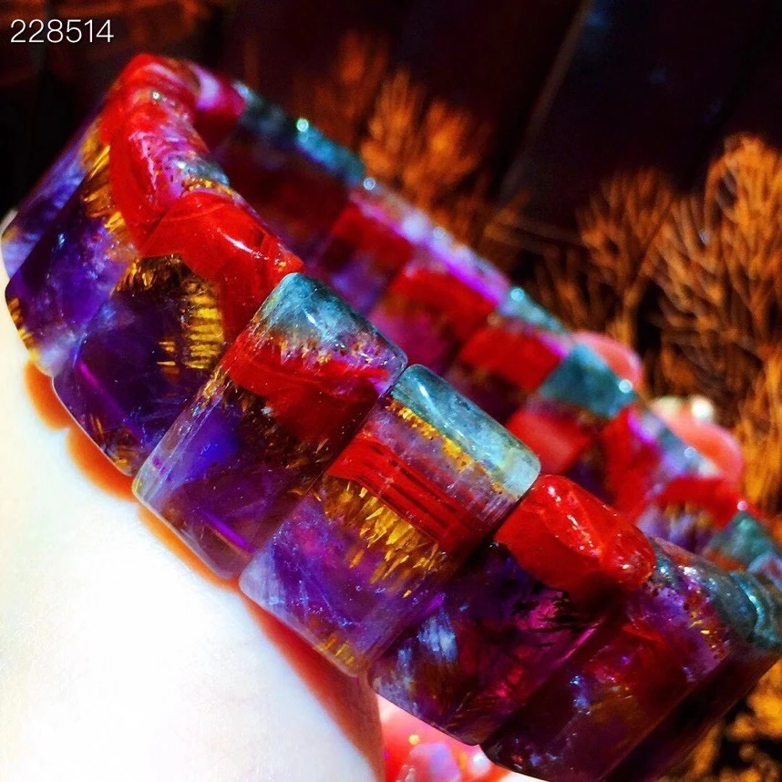 

Genuine Natural Cacoxenite Purple Rutilated Quartz Bracelet Women Men Stretch 18.5x10.6x5.2mm Crystal Clear Beads AAAAAA