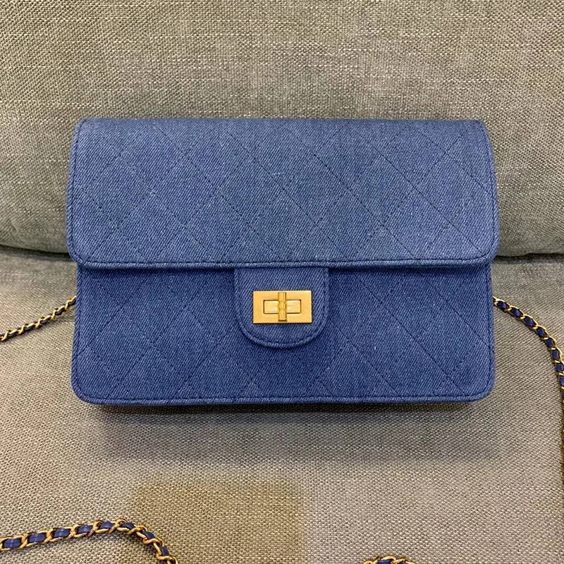 

2020 new Lingge chain bag fashion versatile denim blue square bag Single Shoulder Messenger Bag