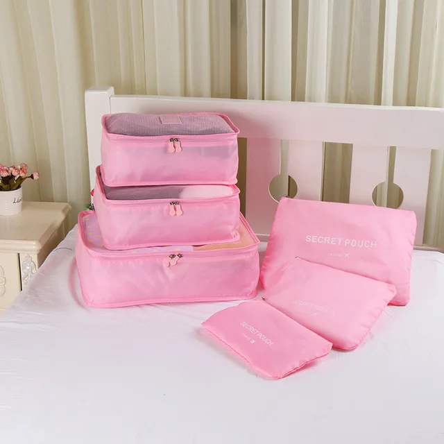 Pink Новая дорожная сумка из ткани Оксфорд высокого качества, 6 шт./компл., органайзер для багажа, упаковка для одежды, объемный Органайзер XYLOBHDG - Цвет: Pink