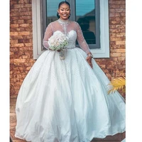 2021 luxury african ball gown wedding dresses major beading beads long sleeve high neck crystals belt wedding dress bridal gowns