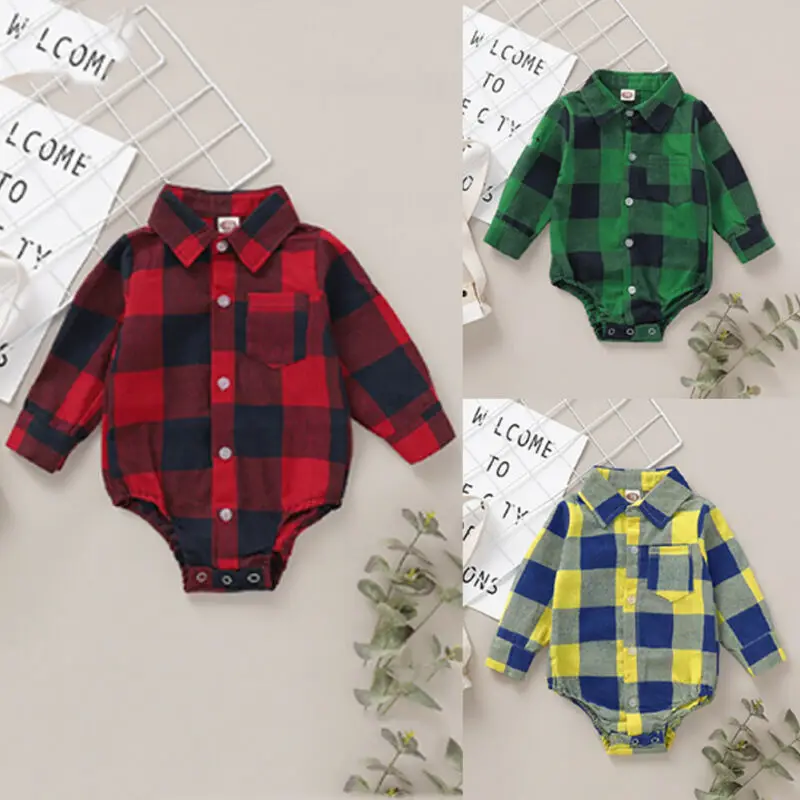 PUDCOCO Newborn Baby Girl Boy Plaid Shirts Jumpsuit Clothes Set Cotton Bodysuit Outfits 0-24M | Мать и ребенок