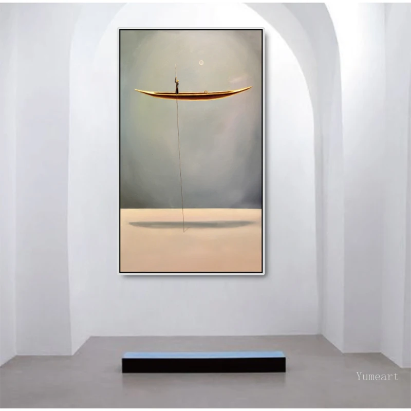 Новый китайский стиль золотая лодка природный пейзаж креативные картины на