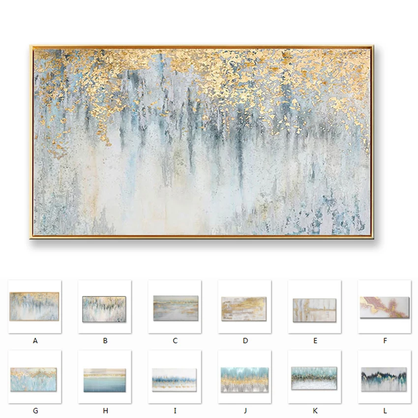 

Beautiful art wall pictures for home decoration Hand drawn canvas oil painting Custom abstract gold foil poster for living room