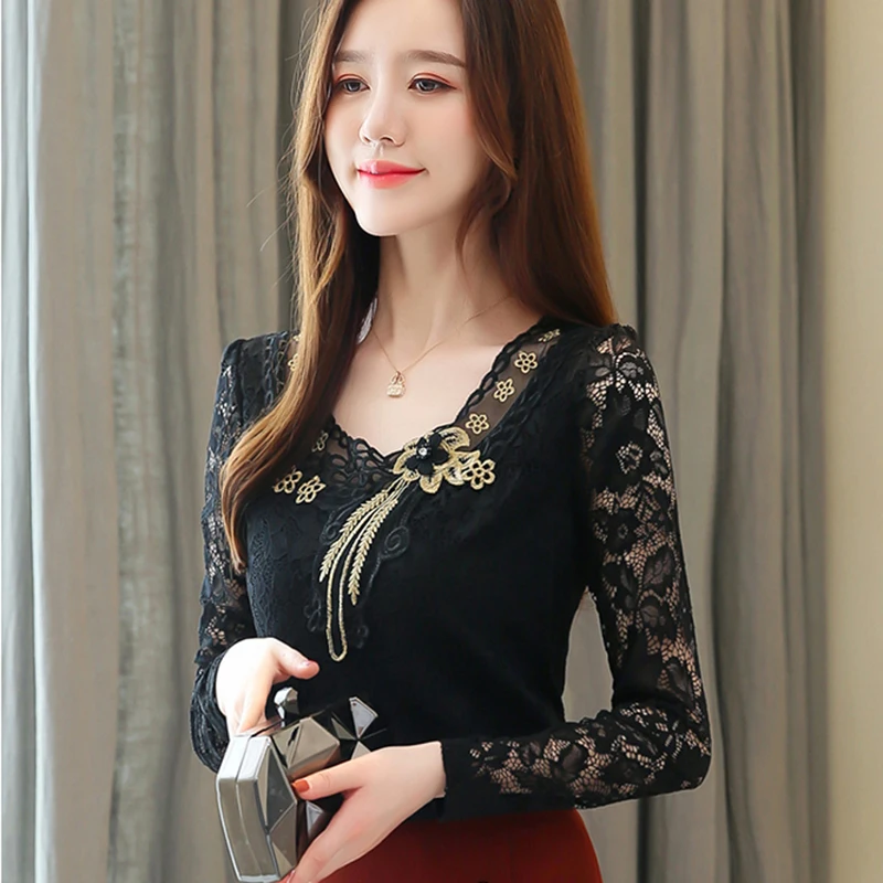 Осенняя модная женская блузка кружевная рубашка новинка 2020 Повседневная