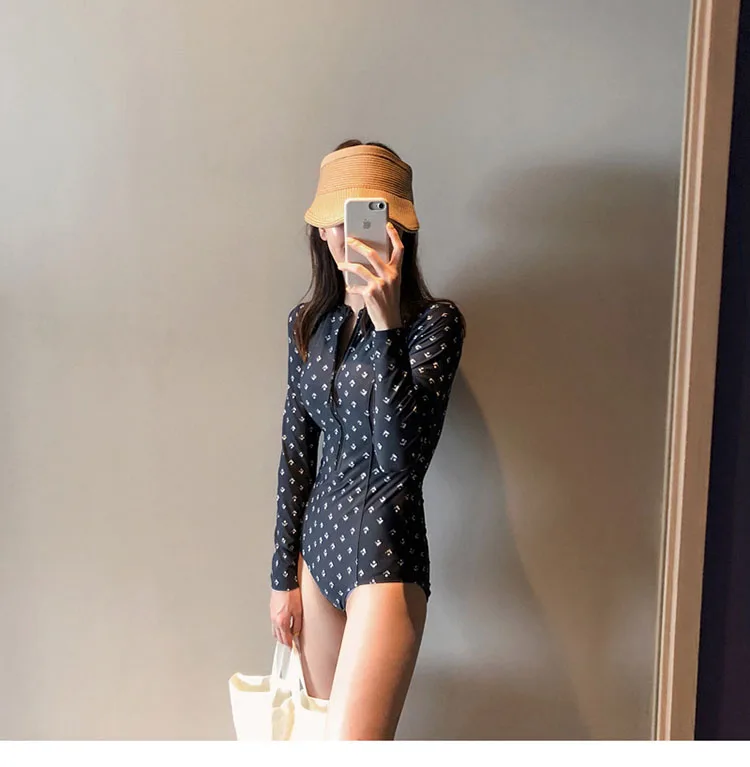 Diving One Piece Swimsuit Print Long Sleeve Women Swimwear Bathing Suit Rash Guard Surfing Swimming Women's Rashguard | Спорт и