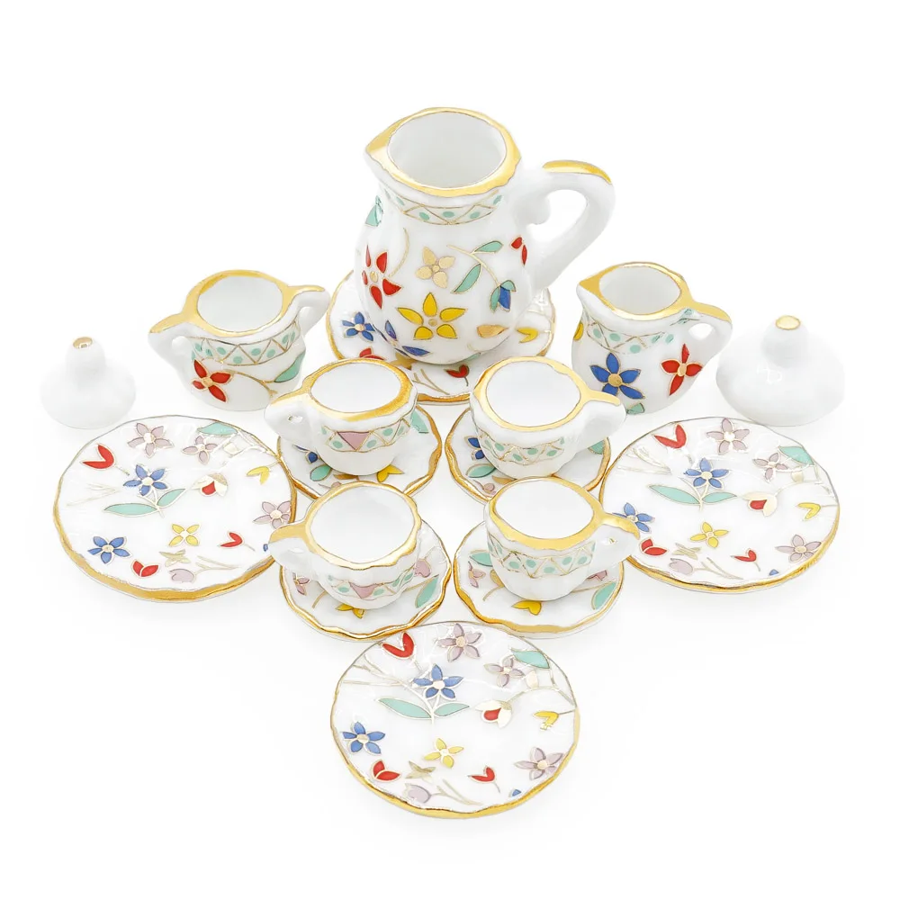 Lovely Flower Odoria 1:12, миниатюрный набор фарфоровых чайных чашек 15 шт., чайный набор, чайный набор с цветами, посуда для кухни, кукольный домик(14 узоров на ваш выбор - Цвет: Lovely Flower
