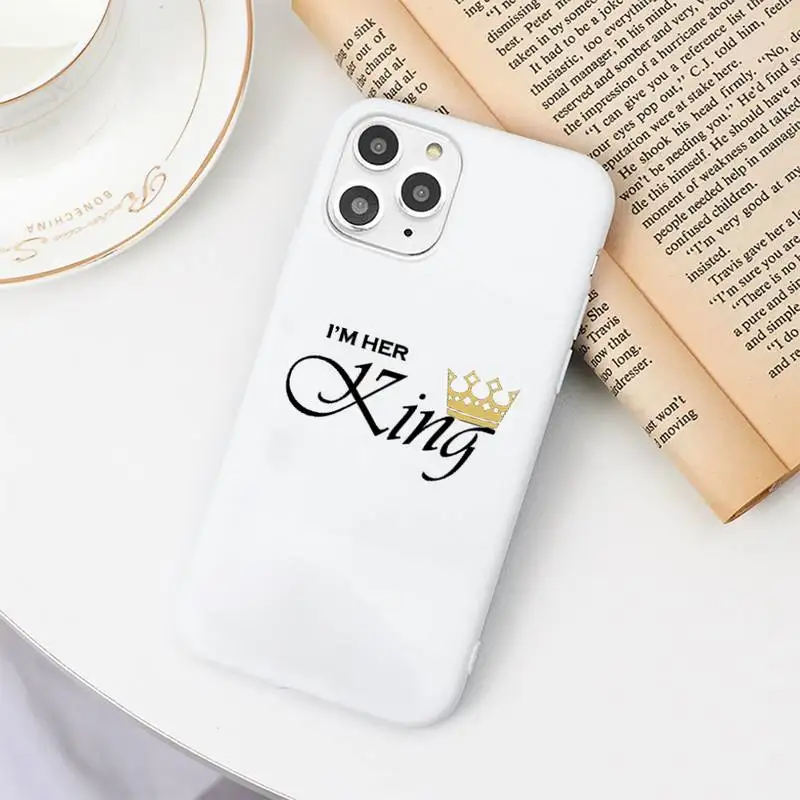 

Crown Letter King Queen Phone Case Candy Color for iPhone 11 12 6 6S 7 8 XS X SE 2020 XR mini pro Plus MAX coque