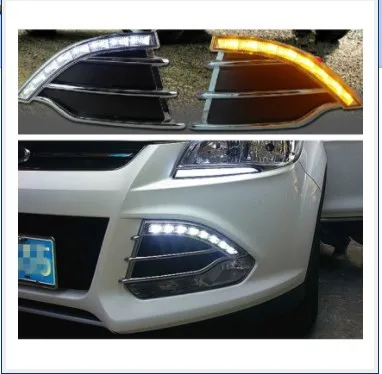 white and yellow MIZIAUTO 1 комплект белый светодиодный фары дневного света DRL противотуманные лампы для Ford Kuga ESCAPE 2012 2013 - Цвет: white and yellow